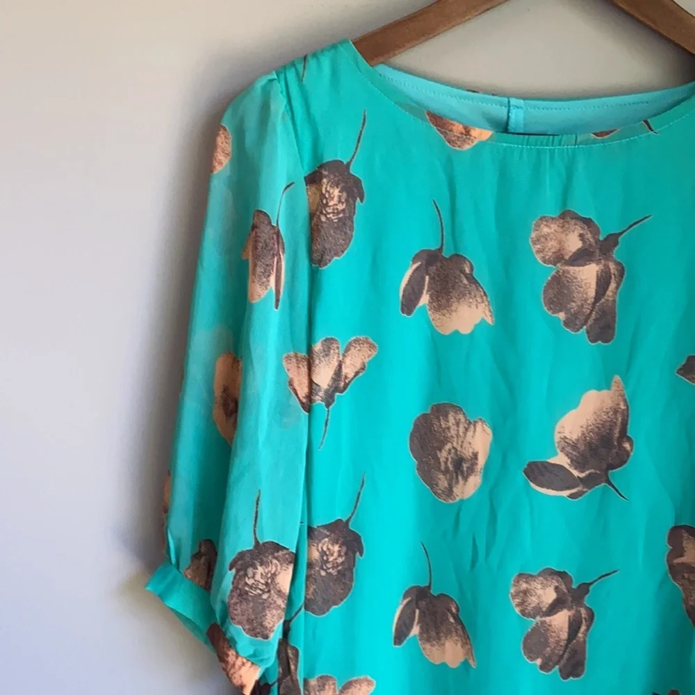 Everly Floral Shift Dress Teal S - Picture 4 of 7